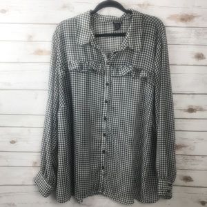 Torrid Gingham Ruffle Accent Long Sleeve Top sz 4